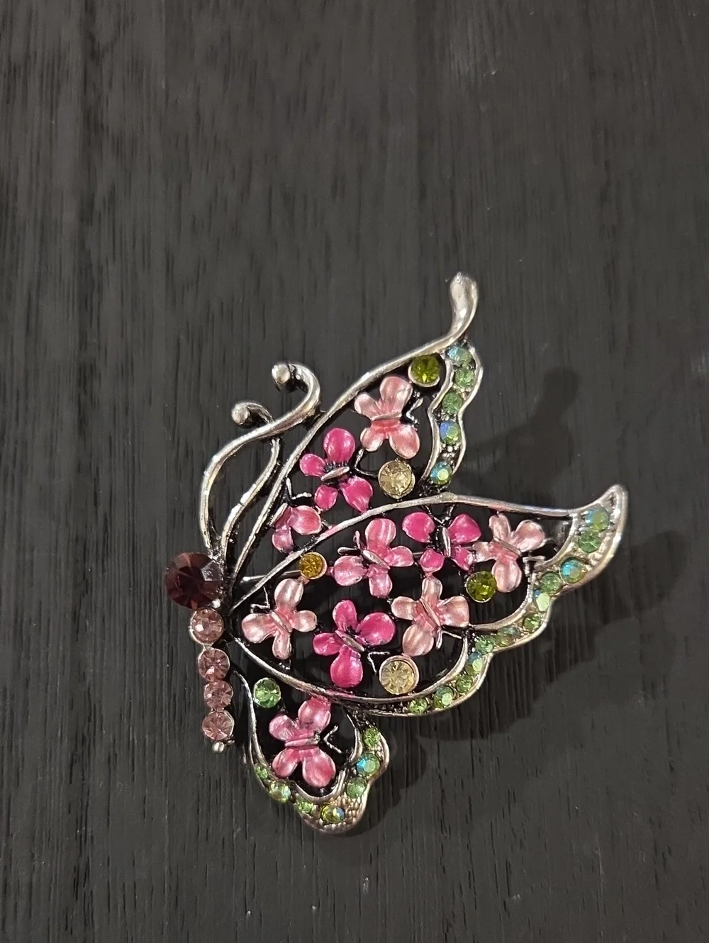 Rucinni Butterfly Floral Pink Enamel And Crystal Brooch